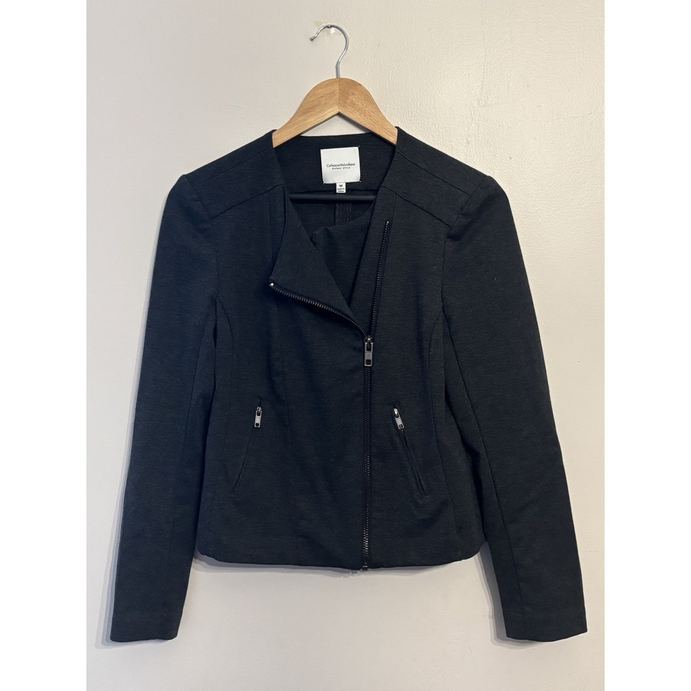 Catherine Malandrino Women's Runway Style Jacket Zip‎ Up Charcoal Gray Pockets M